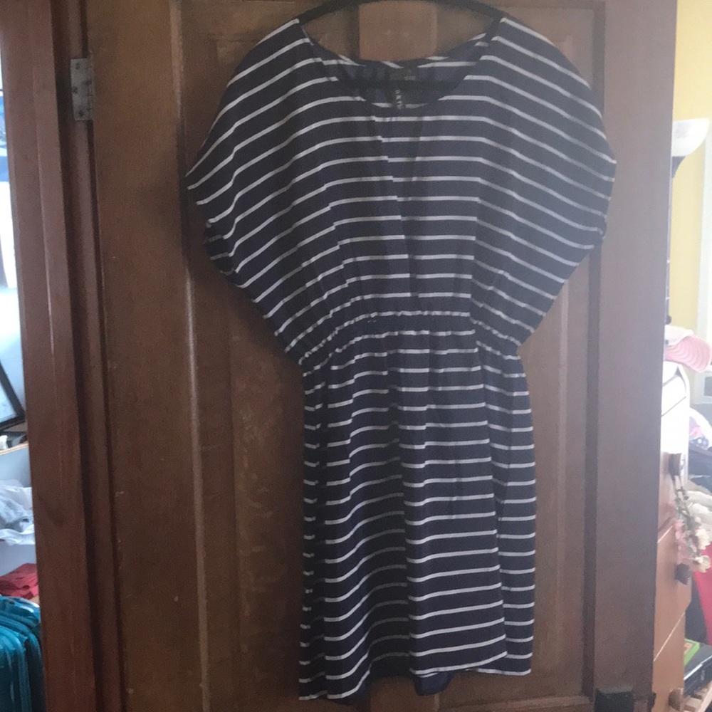 Blue and white striped dress